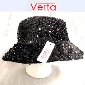VERTA Women’s sequin black Glittery all over Bucket Hat/Cap size OS NWT